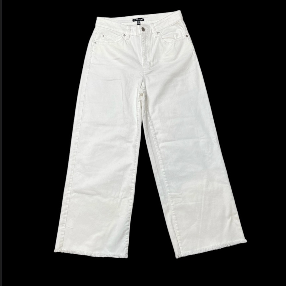 Eileen Fisher Organic Cotton Denim Raw Hem Cropped Wide‎ Leg Jeans XS